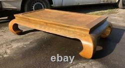 A Large Chinese Chunky Hardwood (teak) Opium Coffee Table With Bamboo/cane Top