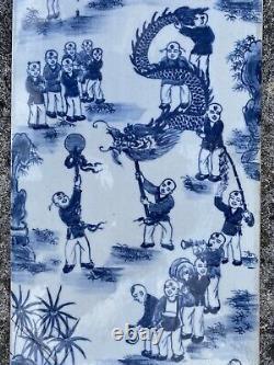 A Large Chinese Porcelian Plaque Blue and White 100 Boys 20th Century