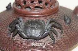 A Large Chinese Yixing Zisha Clay Tea Pot Unusal Design Mark Crab & Basket