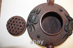 A Large Chinese Yixing Zisha Clay Tea Pot Unusal Design Mark Crab & Basket