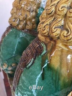A Large Pair Of Antique Chinese Ceramic Porcelain Foo Dog Lions Statue