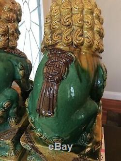 A Large Pair Of Antique Chinese Ceramic Porcelain Foo Dog Lions Statue