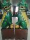 A Large Vintage Pair Of Green And Yellow Foo Dogs Chinese Ornamental Figurines