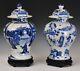 A Pair Large And Rare Chinese Qing Kangxi Style Blue And White Temple Jars