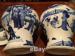 A Pair Large and Rare Chinese Qing Kangxi Style Blue and White Temple Jars