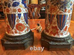 A Pair Large and Rare Kangxi Imari Porcelain Gu Vase Lamps, Drilled