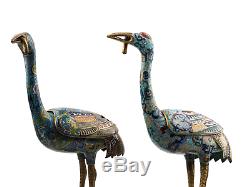 A Pair Of Large Antique Chinese Cloisonné Cranes