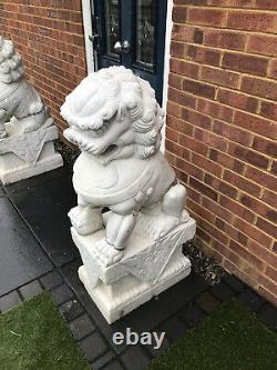 A Pair Of Large Solid Marble Chinese Temple Foo Dogs