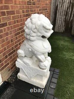A Pair Of Large Solid Marble Chinese Temple Foo Dogs