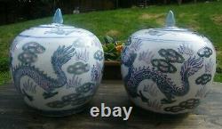 A Pair Of Very Large Chinese Dragon Ginger Jar 10 Tall