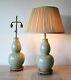 A Pair Of Large Mid 20th C Chinese Oriental Celadon Bed Side Table Hall Lamps