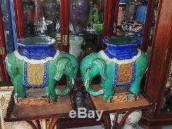 A Pair of Rare Antique Chinese Large Green Elephant Garden Seats