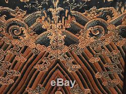 A Rare and Large Qing Dynasty Embroidered Silk Dragon Three-panel Room Screen