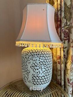 A Reticulated Large Open Work Blanc De Chine Lamp. Mid Century Modern