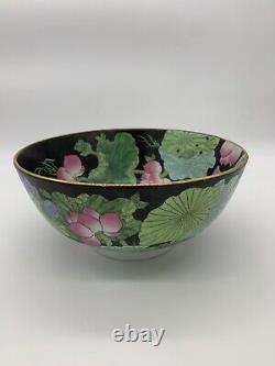 A beautiful antique Chinese export large famile noire bowl cabbage design