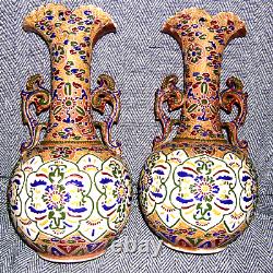 A large vintage pair of stunning decorative ceramic vases hand decorated 15 ht