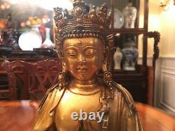 An Excellent Large Chinese Qing Dynasty Gilt Bronze Guanyin Statue, Marked
