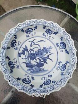 Anitque Chinese Large Heavy Handpainted Plate Charger 43 cm wide 2 small chips