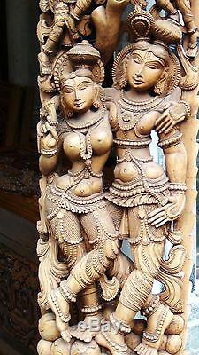 Antique18c- 19c South Asia Large Scale Wood Temple Pierced Carving 61h
