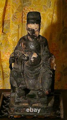 Antique 17c Chinese Wood Hand Carved Temple Ancestor Large Statue, Rare