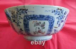 Antique 18th C Large Chinese Export Bowl with extensive old stapled repairs a/f