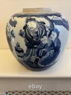 Antique 19c Blue And White Ginger Jar Large Size