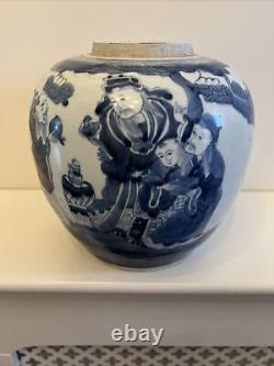 Antique 19c Blue And White Ginger Jar Large Size