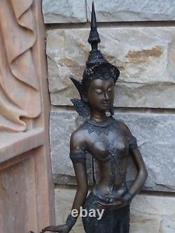 Antique 19c Chinese Large 28h Bronze Statue Of Quan Yin