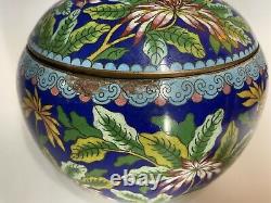 Antique 19th C. Qing Dynasty Chinese LARGE Cloisonne Jar with Foo Dog Finial