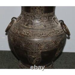 Antique 19th chinese Rare Original Archaic taotie bronze Large vase Hu 47cm