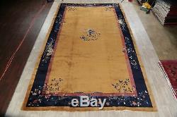 Antique Art-Deco Nichols Chinese Area Rug Dark Gold Floral Hand-made Large 10x17