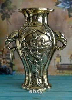 Antique Beautiful Oriental Large Brass Vase With Elephant Head Handles VGC