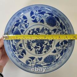 Antique Blue And White Chinese Porcelain Large Bowl Flower