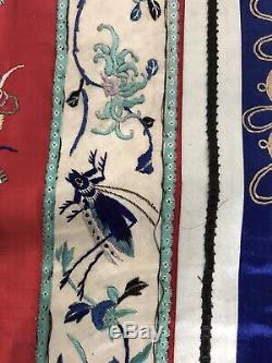 Antique C19th Lrg Chinese Embroidered Silk Banner Textiles Wedding Wall Hanging