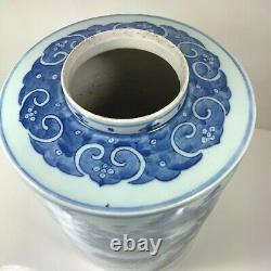 Antique China Chinese Qing Tea Caddy Blue White Porcelain Large 18th C