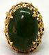 Antique Chinese 14k Solid Gold And Large Spinach Jade Ring Size 5
