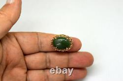 Antique Chinese 14K Solid Gold and Large Spinach Jade Ring Size 5