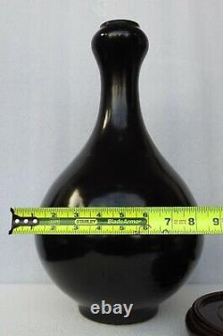 Antique Chinese 15 Large Black Monochrome Porcelain Garlic Vase Yung-cheng Era