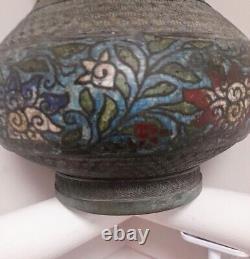 Antique Chinese Bronze & Enamel Cloisonne Vase Large Dragon Handle Urn Asian