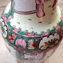 Antique Chinese Chinoiserie Large Vase Table / Sofa Lamp Hand Painted, H. 53cm