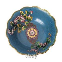 Antique Chinese Cloisonne Large Fluted Bowl Plum Blossom Chrysanthemum Vtg