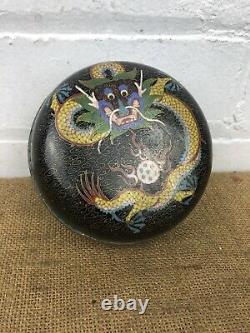 Antique Chinese Cloisonne Large Round Lidded Box 5 Clawed Imperial Dragon