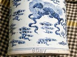 Antique Chinese Dragons Heavy Large Handpainted Early Cane / Umbrella Stand Pot