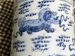 Antique Chinese Dragons Heavy Large Handpainted Early Cane / Umbrella Stand Pot