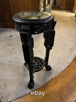 Antique Chinese Ebony Hardwood Plant Jardiniere Pot Stand Large Carving