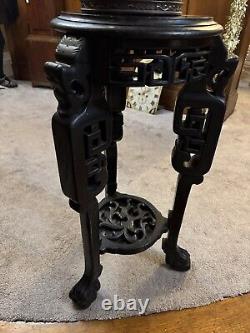 Antique Chinese Ebony Hardwood Plant Jardiniere Pot Stand Large Carving