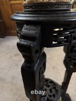 Antique Chinese Ebony Hardwood Plant Jardiniere Pot Stand Large Carving