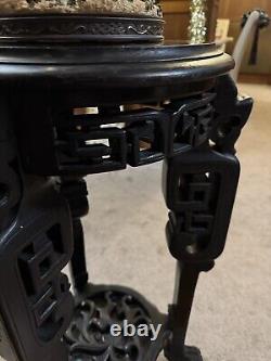 Antique Chinese Ebony Hardwood Plant Jardiniere Pot Stand Large Carving