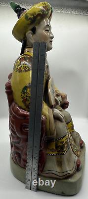 Antique Chinese Emperor Porcelain Seated Statue Large 16 Tall Asian Figurine