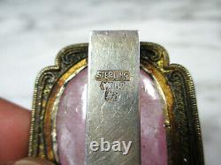 Antique Chinese Enamel Silver Large Carved Pink Tourmaline Peach Shoe Dress Clip